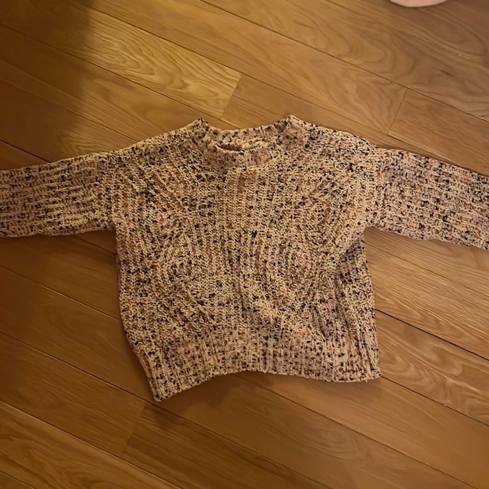knit sweater, pink, black, white multi colored